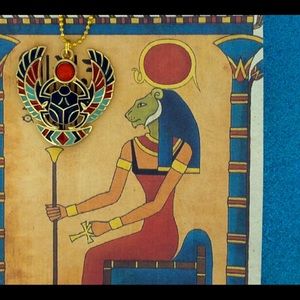 Scarab Pendant on Golden Chain - Goddess Jewelry